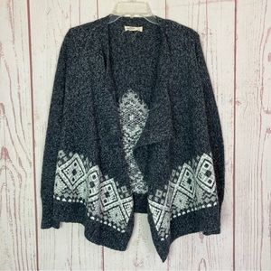 Hollister Women's S Small Gray Open Front Fuzzy Cardigan Sweater Duster Argyle